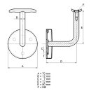 Stainless steel handrail support with screw-on plate incl. cover rosette curved